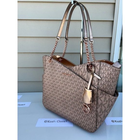 Michael Kors Purse Large Jet set Xchain Shoulder Bag Rose Gold - Picture 3 of 12